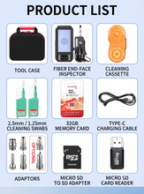 Load image into Gallery viewer, Fiber Optic Inspection & Cleaning Kit – 400x Probe with Display + One-Click Cleaner Pen + Connector Cleaning Cassette