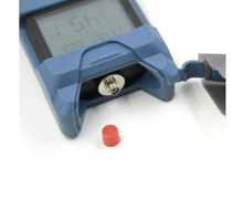 Load image into Gallery viewer, Blue digital device with a red button on a white background
